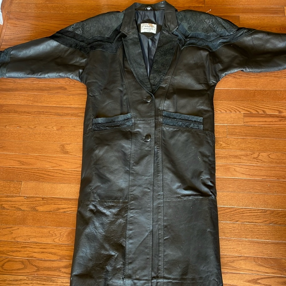 “Direct Action” 1980’s Vintage Leather full length Jacket sz small